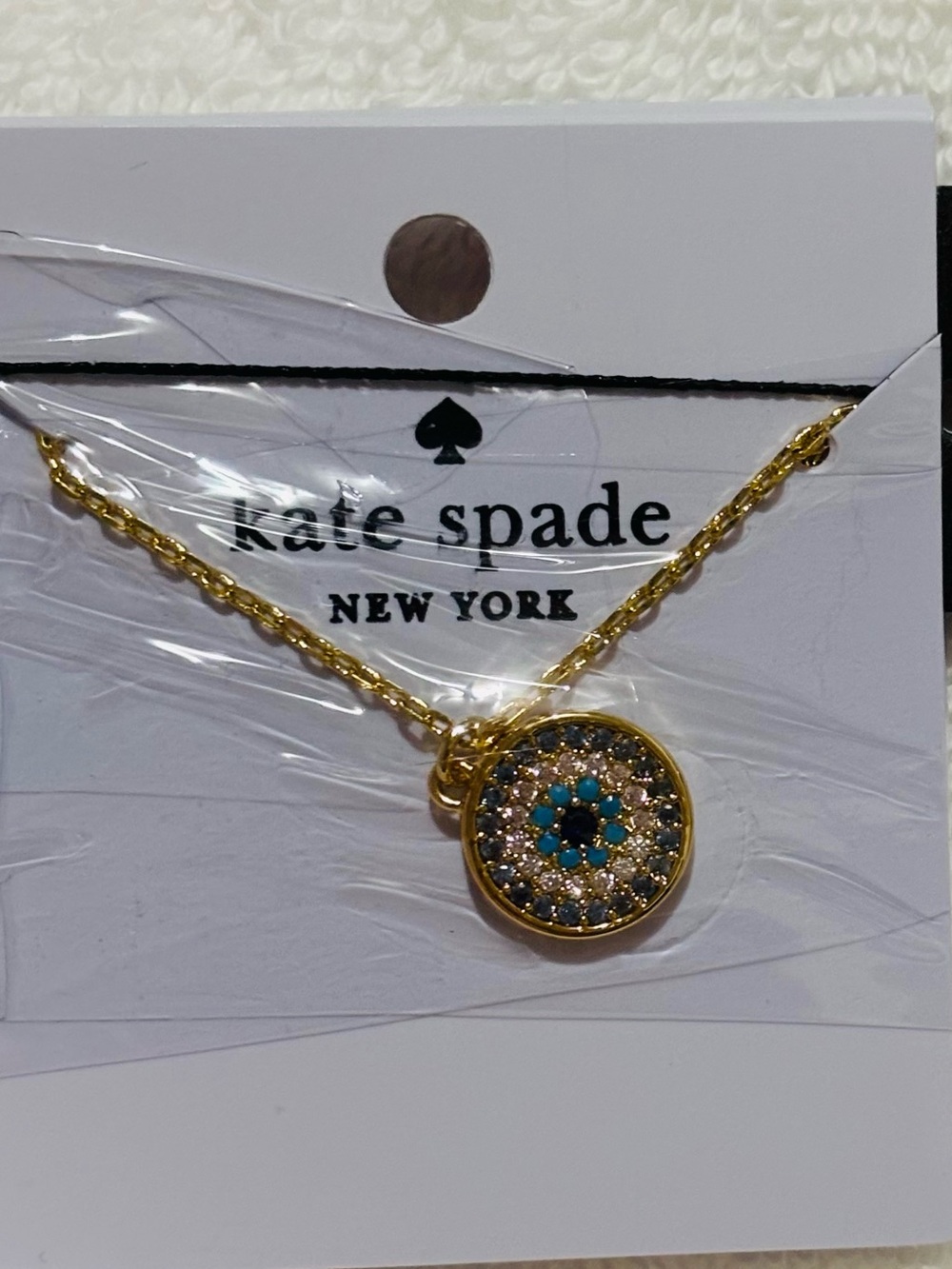 NWT kate spade Gold-Tone Pendant Necklace with Blue and Clear Crystals